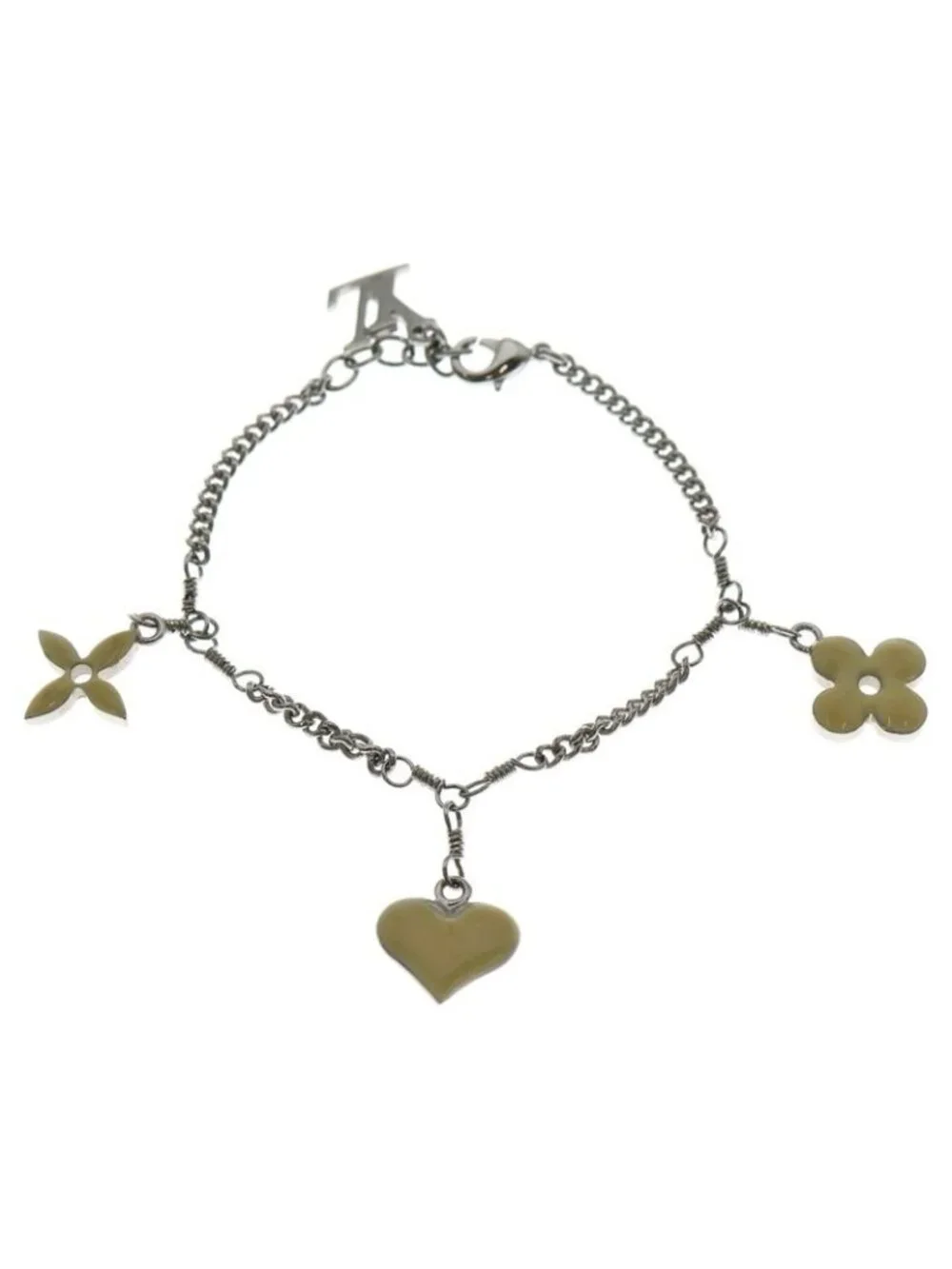 Louis Vuitton Bracelet Sweet Monogram Heart Chain Silver Beige - Picture 1 of 6